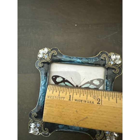 Blue Green Enamel & Clear Rhinestone Square Picture Frame 2 1/2" x 2 1/2" - Picture 7 of 8